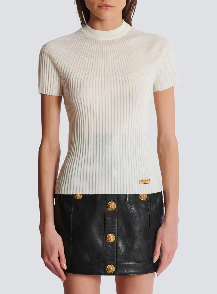 Ribbed Knit Top Beige Women Balmain Tops And Shirts