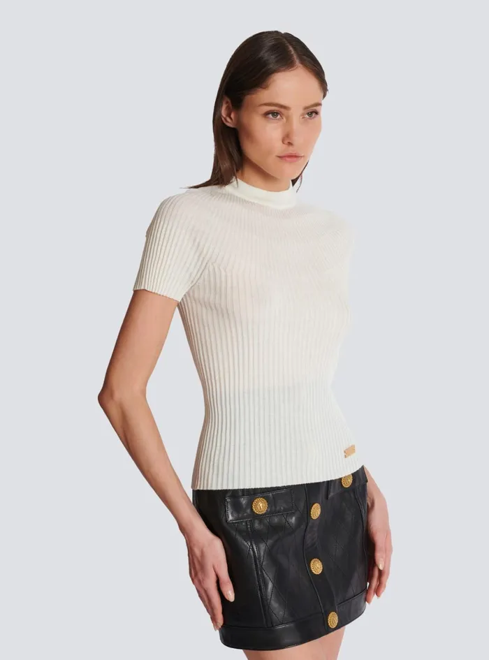 Ribbed Knit Top Beige Women Balmain Tops And Shirts