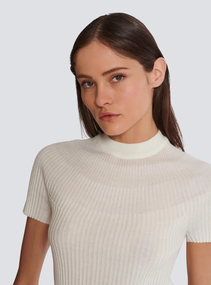 Ribbed Knit Top Beige Women Balmain Tops And Shirts