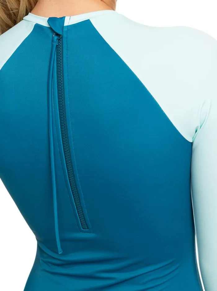 Roxy Bikini Tops Roxy Life All Day Aloha Long Sleeve OnePiece Swimsuit Moroccan Blue 8211 Women