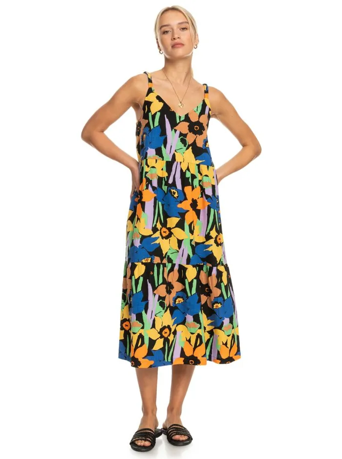 Roxy Dresses Waiting Line Printed Midi Dress Anthracite Flower Jammin 8211 Women