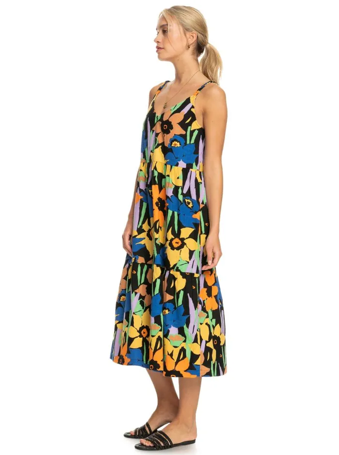 Roxy Dresses Waiting Line Printed Midi Dress Anthracite Flower Jammin 8211 Women