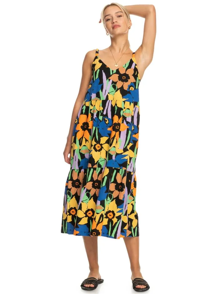 Roxy Dresses Waiting Line Printed Midi Dress Anthracite Flower Jammin 8211 Women