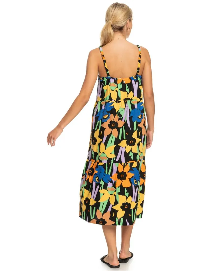 Roxy Dresses Waiting Line Printed Midi Dress Anthracite Flower Jammin 8211 Women