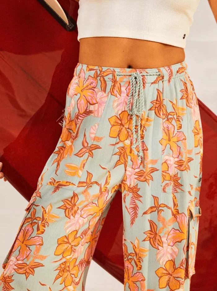 Roxy Pants and Jeans Precious High Waist Cargo Pants Blue Surf Kartoffel Tropical 8211 Women