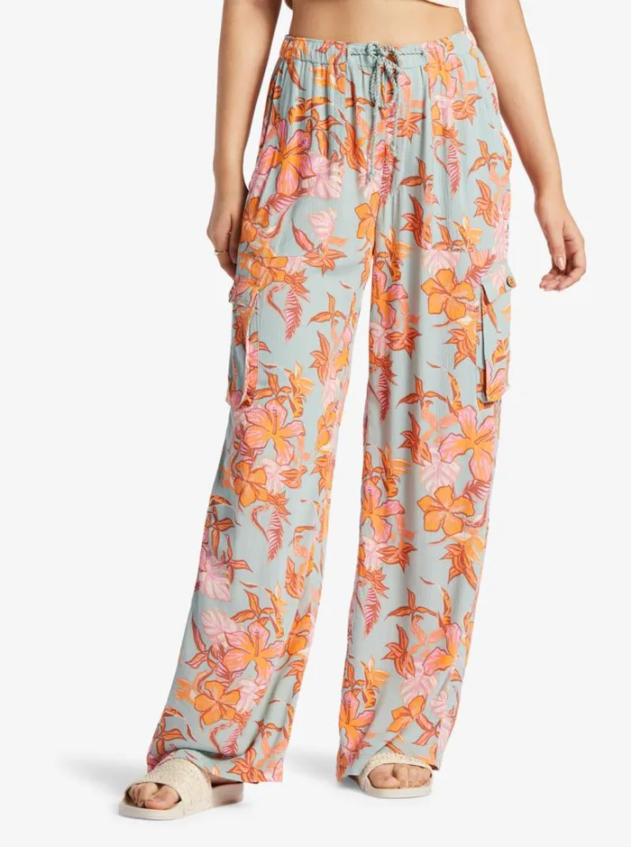Roxy Pants and Jeans Precious High Waist Cargo Pants Blue Surf Kartoffel Tropical 8211 Women