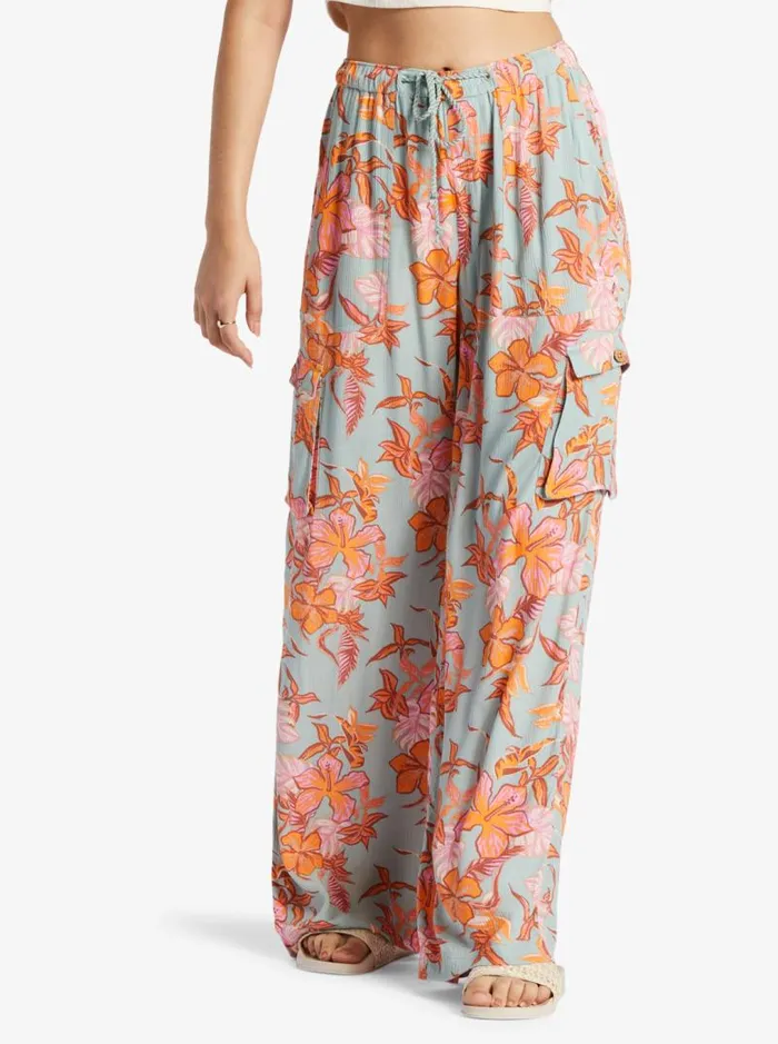 Roxy Pants and Jeans Precious High Waist Cargo Pants Blue Surf Kartoffel Tropical 8211 Women