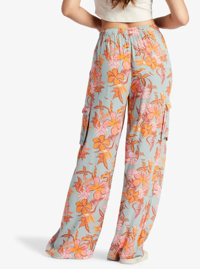 Roxy Pants and Jeans Precious High Waist Cargo Pants Blue Surf Kartoffel Tropical 8211 Women