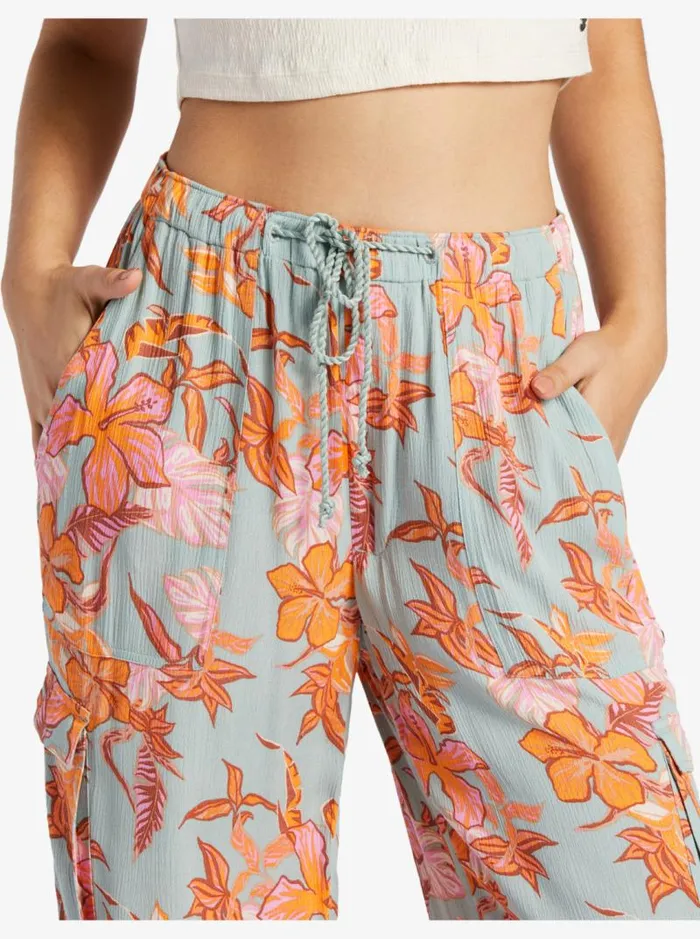 Roxy Pants and Jeans Precious High Waist Cargo Pants Blue Surf Kartoffel Tropical 8211 Women