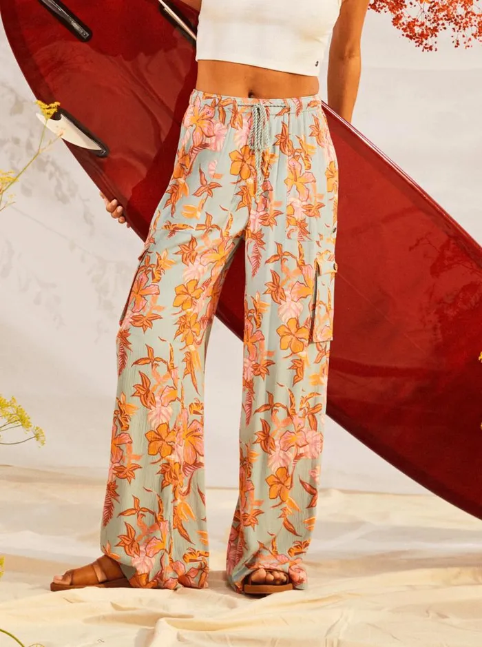 Roxy Pants and Jeans Precious High Waist Cargo Pants Blue Surf Kartoffel Tropical 8211 Women