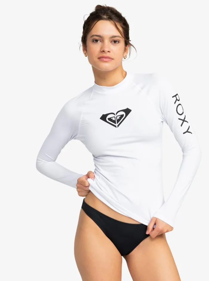 Roxy Rashguards Whole Hearted Long Sleeve UPF 50 Rashguard Bright White 8211 Women