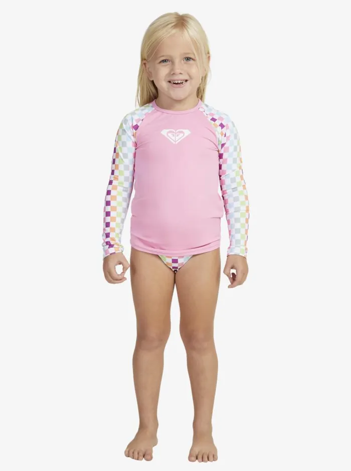 Roxy Surf Girl039s 27 Rainbow Check Long Sleeve Rashguard Set Bright White Check Check 8211 Kids