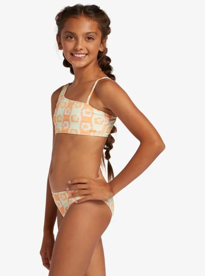 Roxy Swim Girl039s 416 Wavy Flower Two Piece Crop Top Bikini Set For Girls Ambroisia Wave Babe Big 8211 Kids