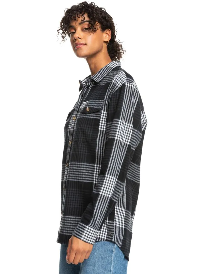 Roxy Tops Let It Go Flannel Long Sleeve Shirt Anthracite Hallo Plaid 8211 Women