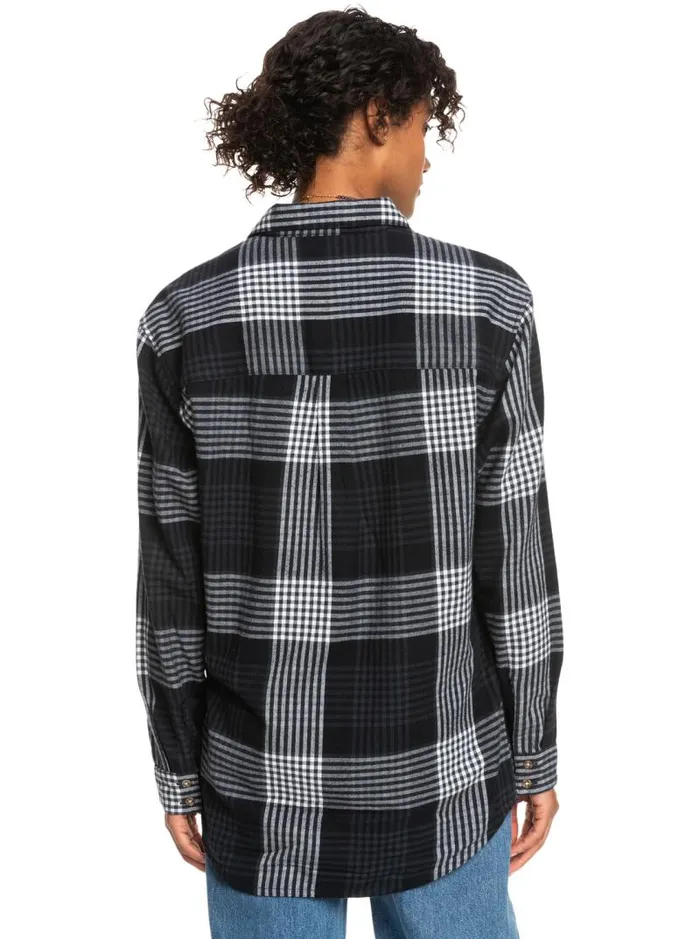 Roxy Tops Let It Go Flannel Long Sleeve Shirt Anthracite Hallo Plaid 8211 Women
