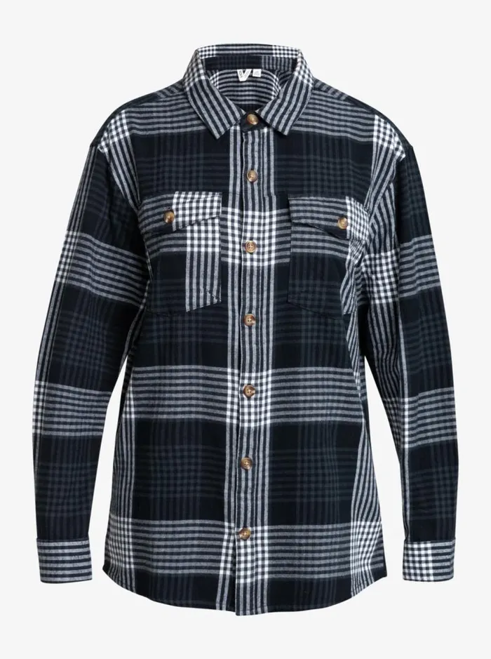 Roxy Tops Let It Go Flannel Long Sleeve Shirt Anthracite Hallo Plaid 8211 Women