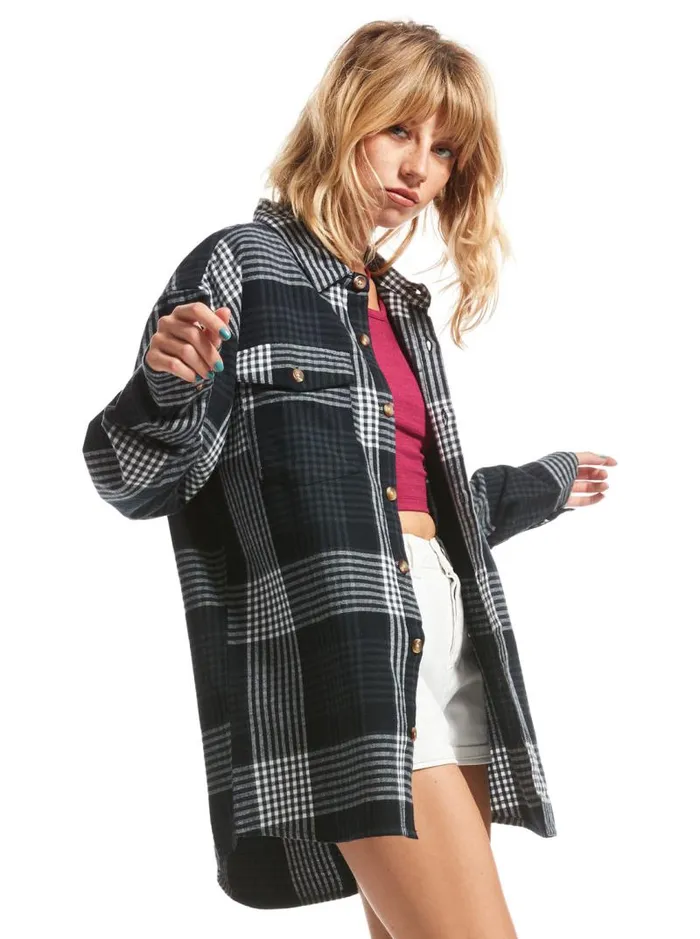 Roxy Tops Let It Go Flannel Long Sleeve Shirt Anthracite Hallo Plaid 8211 Women