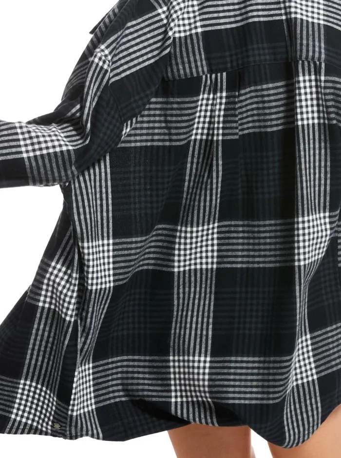 Roxy Tops Let It Go Flannel Long Sleeve Shirt Anthracite Hallo Plaid 8211 Women