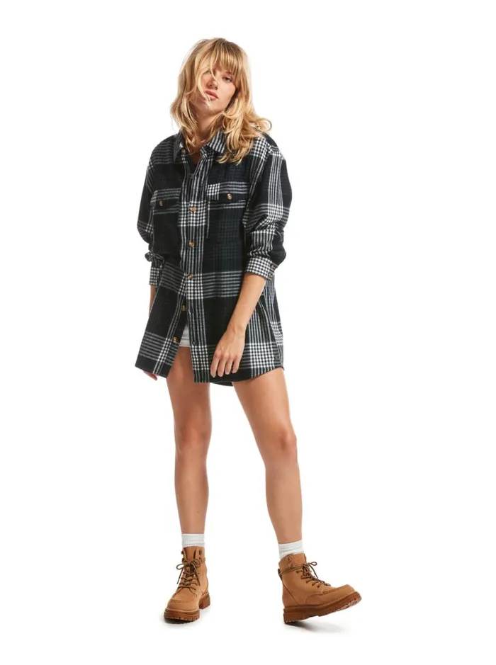 Roxy Tops Let It Go Flannel Long Sleeve Shirt Anthracite Hallo Plaid 8211 Women