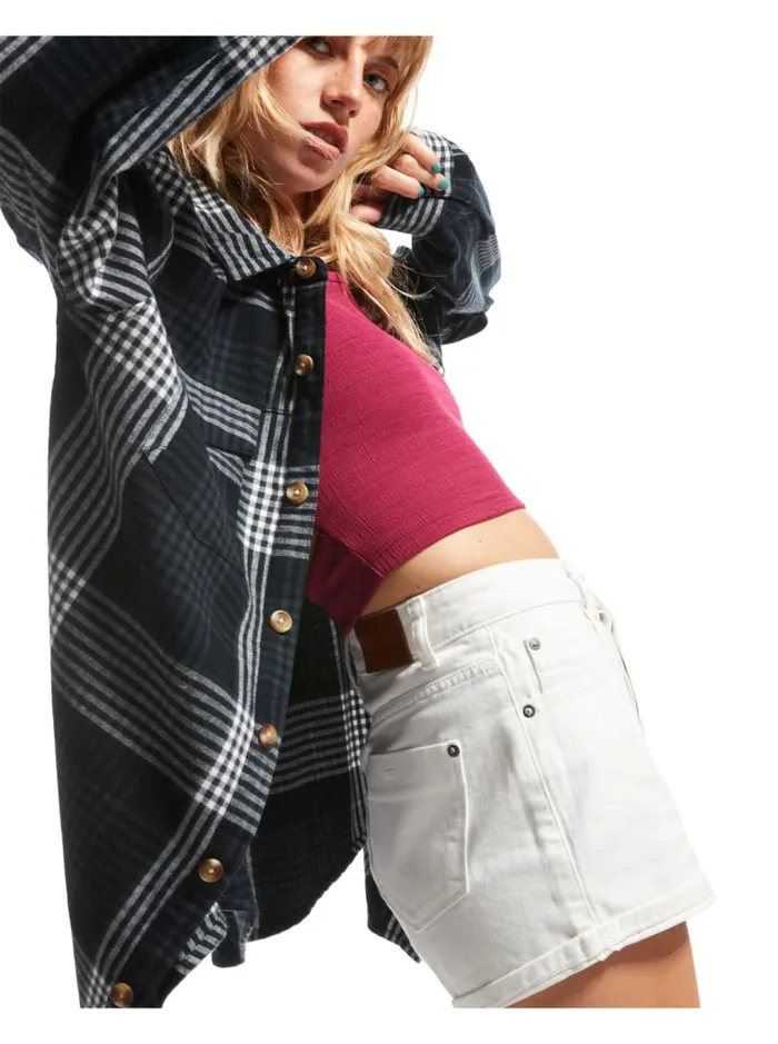 Roxy Tops Let It Go Flannel Long Sleeve Shirt Anthracite Hallo Plaid 8211 Women