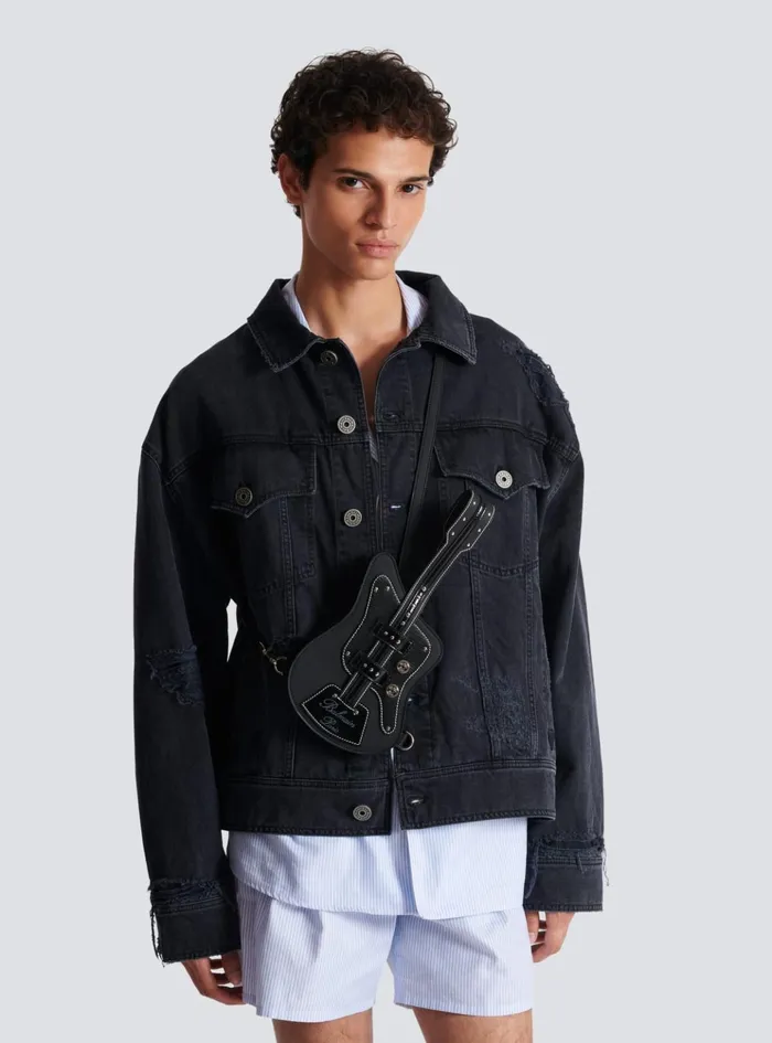 Rubber Guitar Clutch Bag Black Men Balmain CrossBody Bags