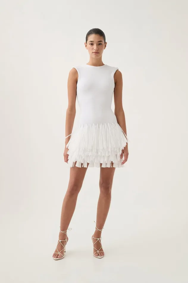 Rushes Raffia Knit Mini Dress White Women Aje White Dresses
