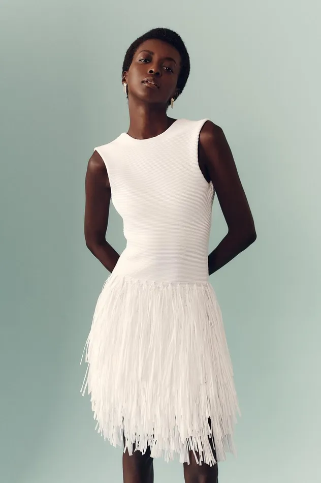 Rushes Raffia Knit Mini Dress White Women Aje White Dresses
