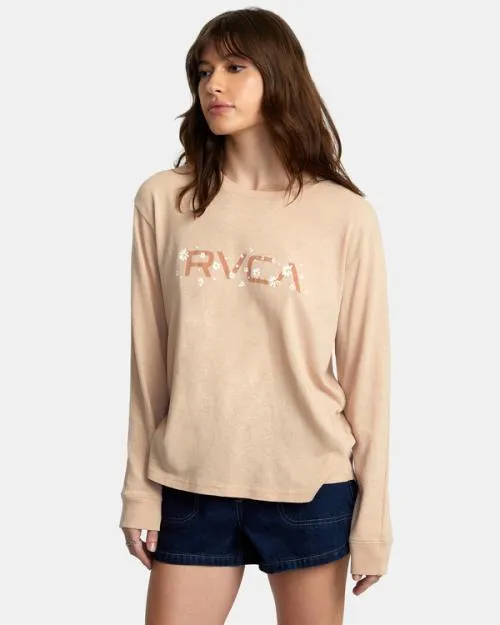 Rvca Big Daisy Long Sleeve TShirt Nude Women Tees and Tanks