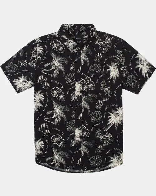 Rvca Boy039s Tropic Winds Short Sleeve Woven Shirt Black Boys Shirts and Flannels