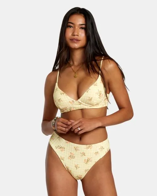 Rvca Cottage Wide Rib Triangle Bikini Top Golden Women Bikini Tops