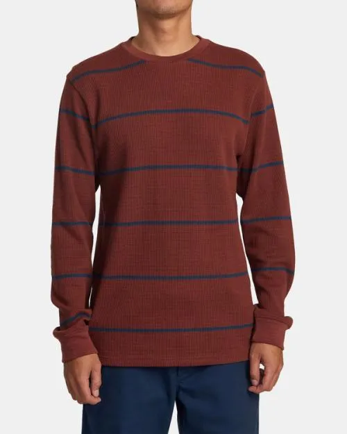 Rvca Day Shift Thermal Stripe Long Sleeve Red Earth Men Tees and Tanks