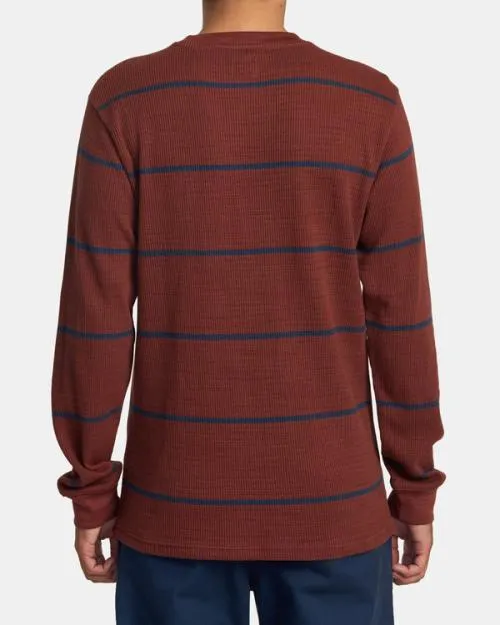 Rvca Day Shift Thermal Stripe Long Sleeve Red Earth Men Tees and Tanks
