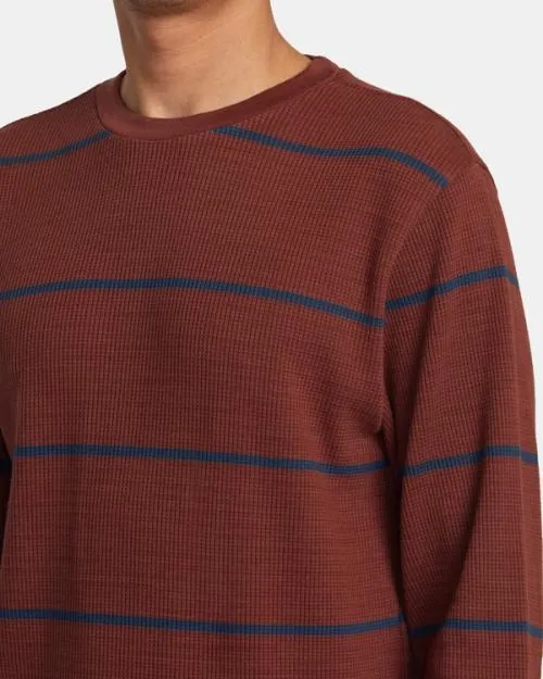 Rvca Day Shift Thermal Stripe Long Sleeve Red Earth Men Tees and Tanks