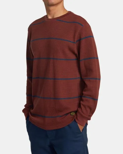 Rvca Day Shift Thermal Stripe Long Sleeve Red Earth Men Tees and Tanks