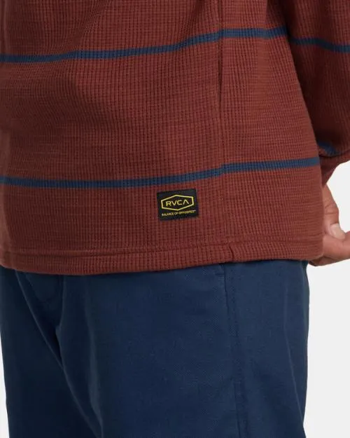 Rvca Day Shift Thermal Stripe Long Sleeve Red Earth Men Tees and Tanks