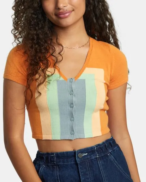 Rvca Decades Sweater Tangerine Women Sweaters