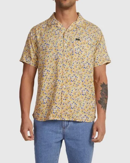 Rvca Ground Cover Short Sleeve Shirt Peach Men Shirts and Flannels