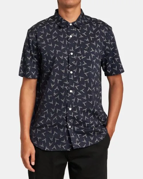 Rvca Hawaii Legend And Mana Short Sleeve Shirt Moody Blue Men Shirts and Flannels