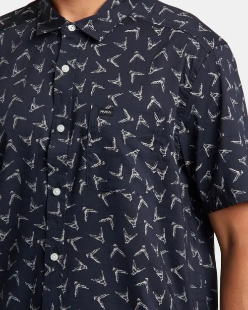 Rvca Hawaii Legend And Mana Short Sleeve Shirt Moody Blue Men Shirts and Flannels