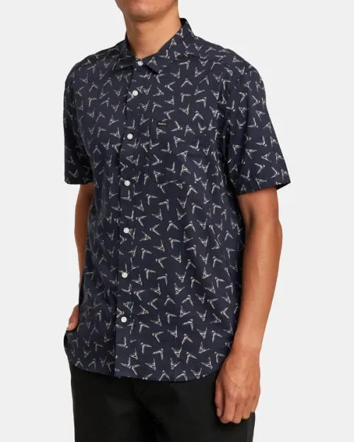 Rvca Hawaii Legend And Mana Short Sleeve Shirt Moody Blue Men Shirts and Flannels