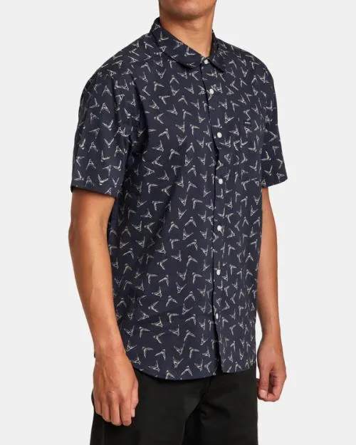 Rvca Hawaii Legend And Mana Short Sleeve Shirt Moody Blue Men Shirts and Flannels