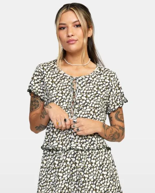 Rvca In Your Dreams Pointelle Knit Top Black Women Tops