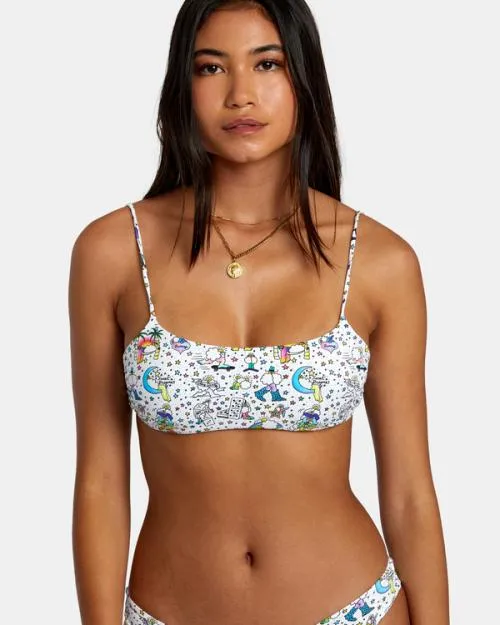 Rvca Jesse Lortz Ravey Wave Eco Bra Bikini Top White Women Bikini Tops