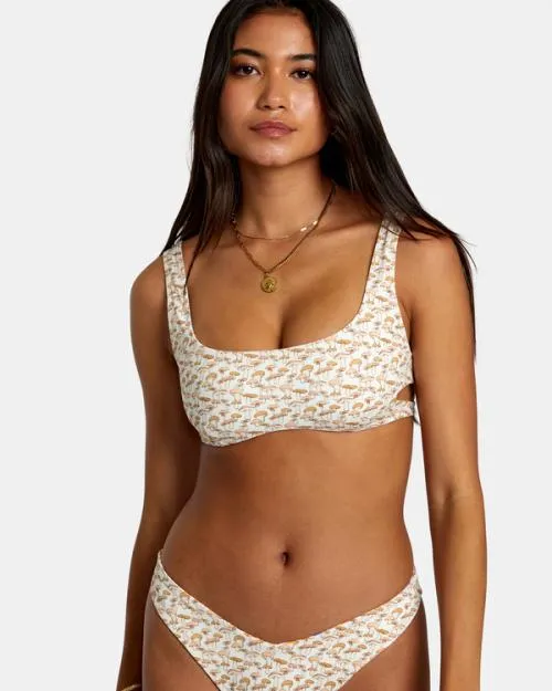 Rvca Micro Magic Reversible Bra Bikini Top Tangerine Women Bikini Tops
