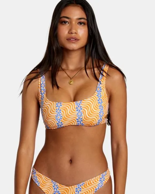 Rvca Micro Magic Reversible Bra Bikini Top Tangerine Women Bikini Tops