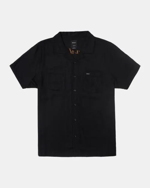 Rvca Neon Dragon Club Short Sleeve Shirt Black Men Shirts and Flannels