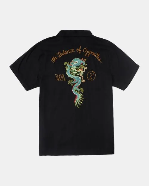 Rvca Neon Dragon Club Short Sleeve Shirt Black Men Shirts and Flannels