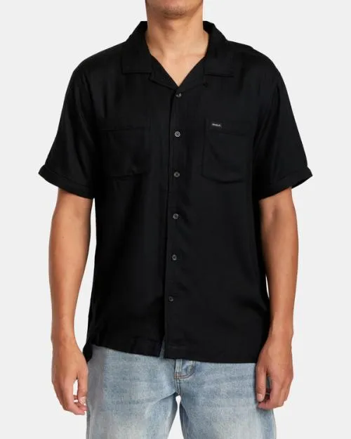 Rvca Neon Dragon Club Short Sleeve Shirt Black Men Shirts and Flannels