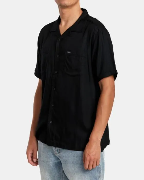 Rvca Neon Dragon Club Short Sleeve Shirt Black Men Shirts and Flannels