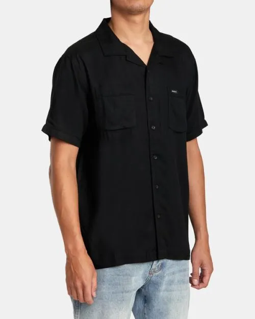 Rvca Neon Dragon Club Short Sleeve Shirt Black Men Shirts and Flannels